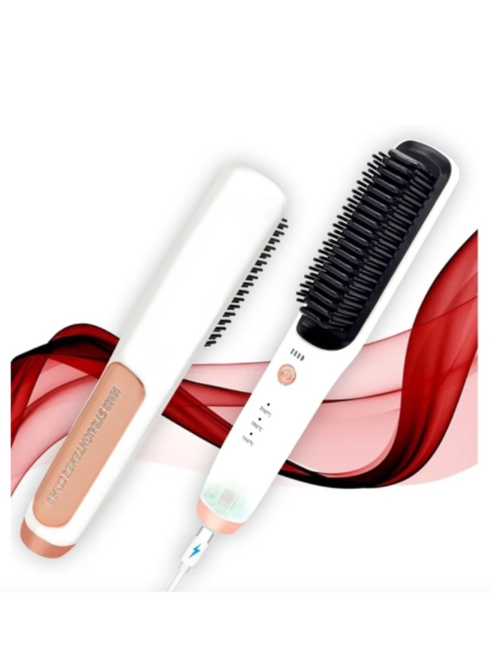 White With Rose Gold Cordless Rechargeable Straightening Brush